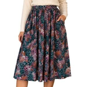Campus‎ Casuals VTG 80s Midi Skirt M Pleated A-Line Peacock Feather Print Boho